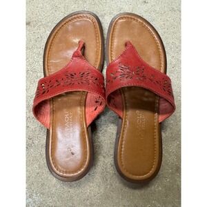 Mila Paoli Italy Red Leather Laser Cut Floral Thong Slide Sandals Women 6.5-7